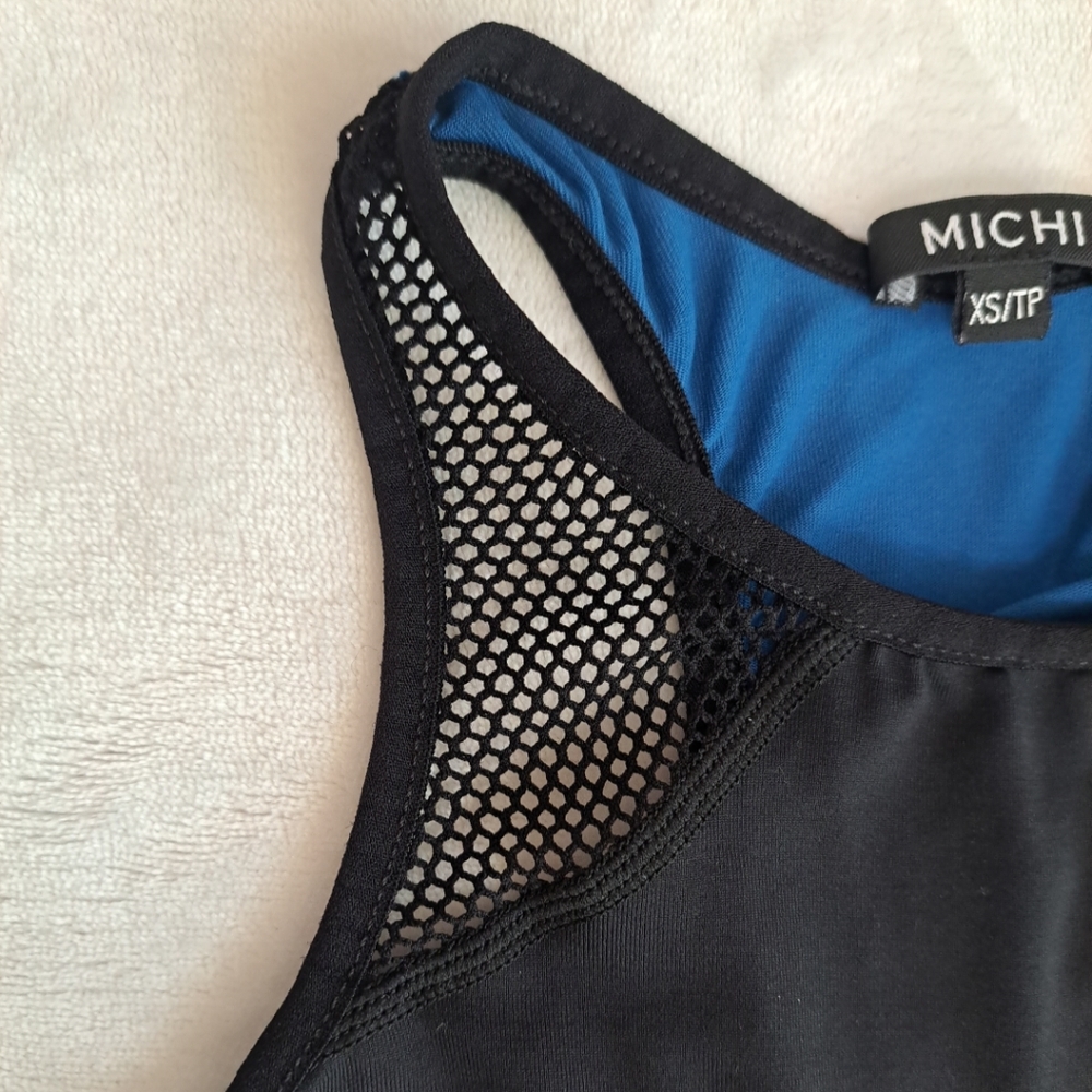 MICHI XS Blue Black Mesh Stretch Sleeveless Racerback Activewear Yoga Tank Top - Picture 7 of 15